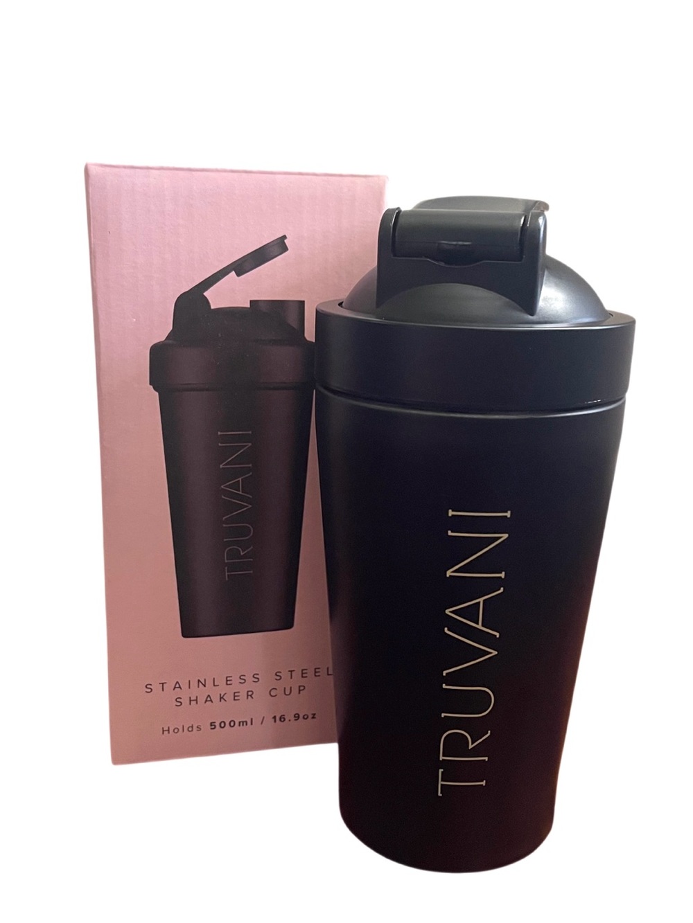 NEW In Box Truvani Black Stainless Steel Shaker Cup 16.9 oz / 500 mL